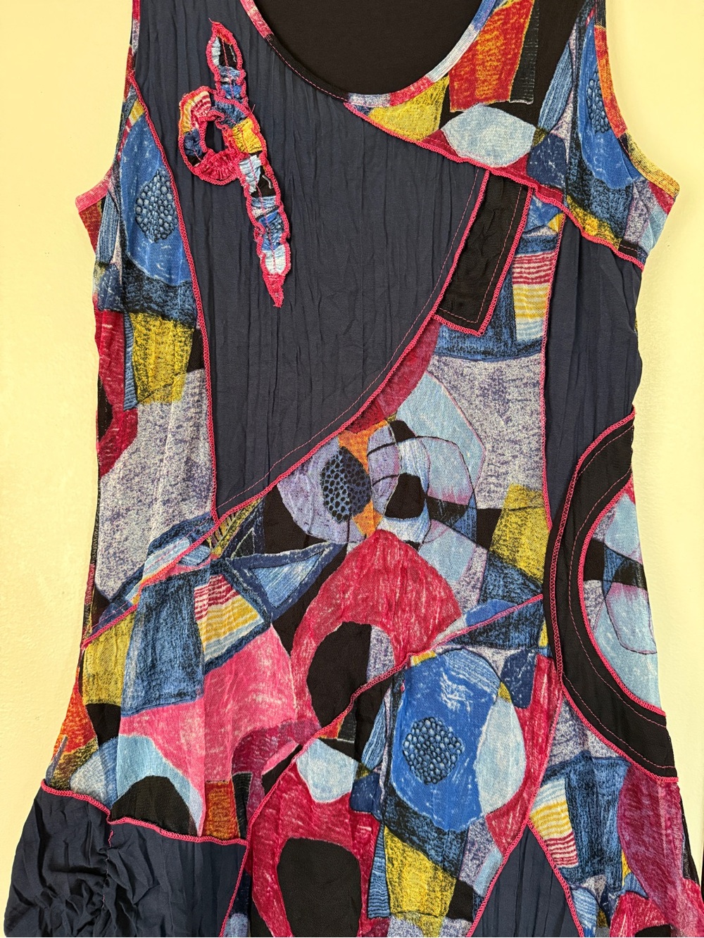 Vintage Y2K Mé Paris Asymmetric Patchwork Dress - Made in France Size T3 US 8/10 - Picture 2 of 9